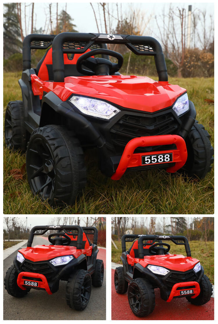新款儿童电动汽车越野四轮四驱车16宝宝可坐人男女小孩遥控汽车原红色