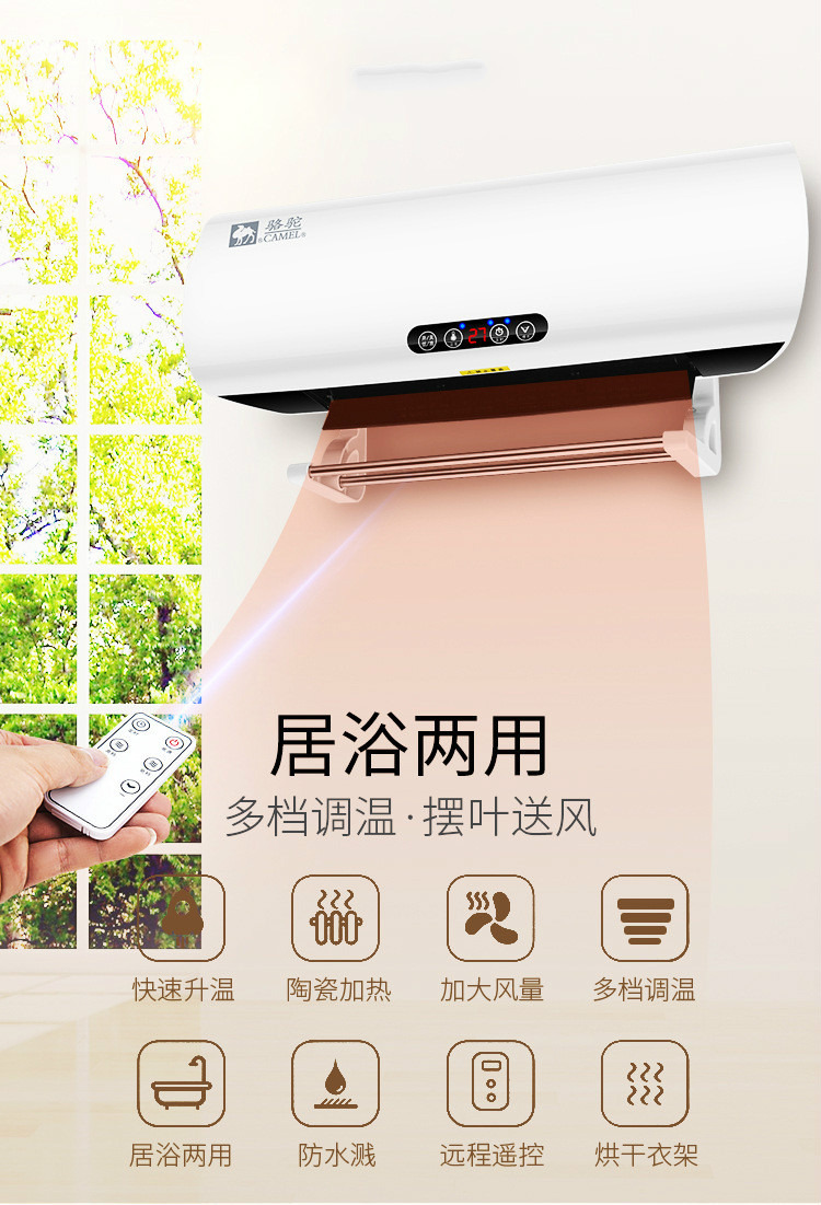 壁挂式风暖浴霸卫生间挂墙取暖器防水挂壁式家用浴室暖风机免打孔玫瑰