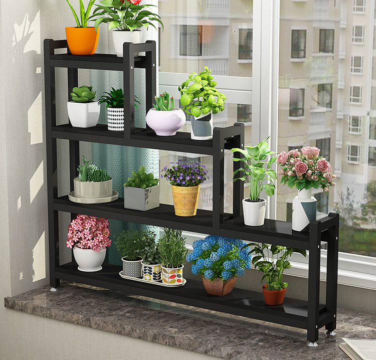 室内飘窗花架塑料板阳台落地窗台多肉花架 120x20x100【黑架 黑色pvc