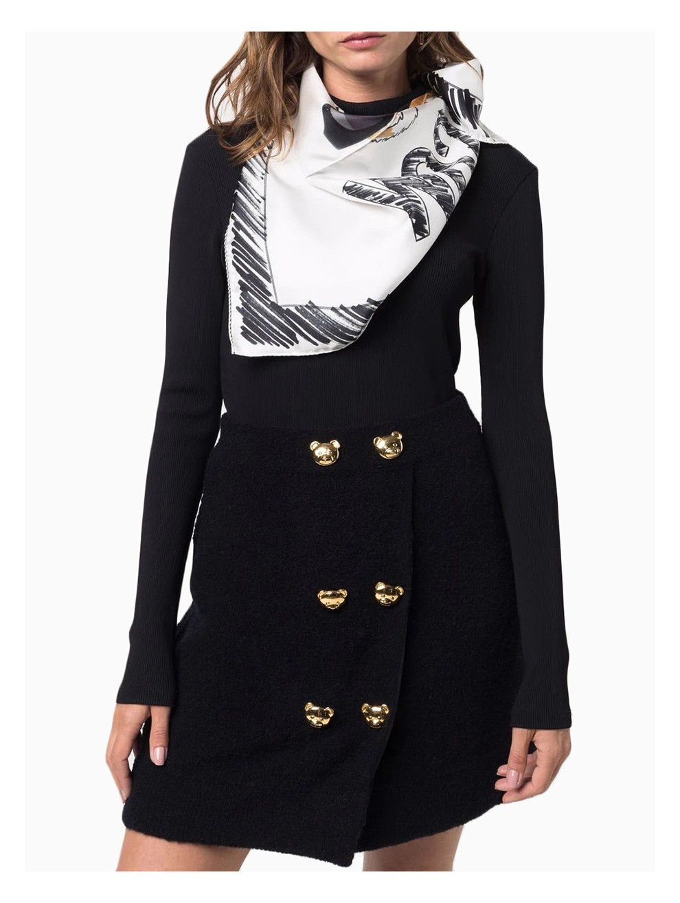 moschino 莫斯奇诺 女士泰迪熊印花真丝围巾方巾 03602 m2515 001