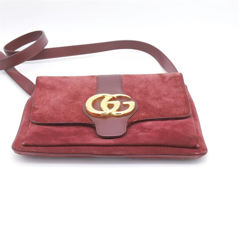 【二手95新】gucci古驰女包 arli酒红色麂皮中号百搭女士单肩包 95新