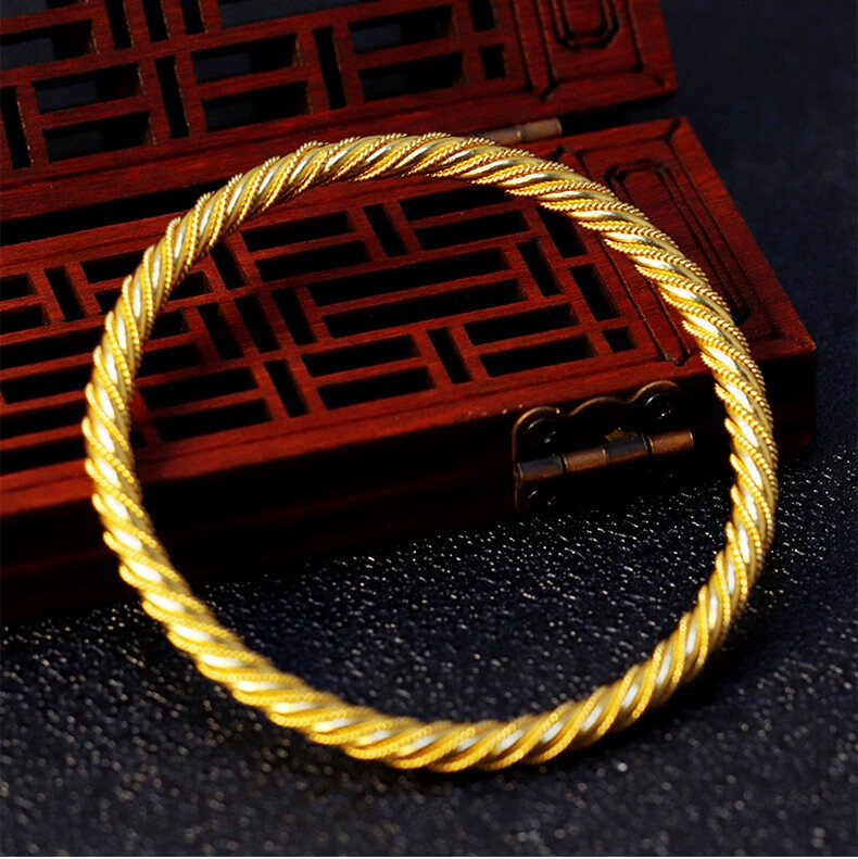老凤凰 古法足金999麻花手镯绞丝时尚闭口镯子送爱人节日表白[可定制]