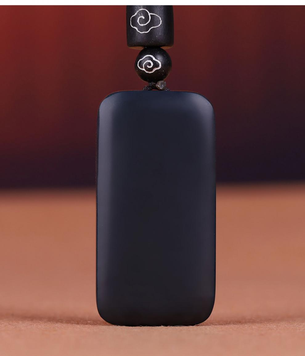 最饰和田玉墨玉平安无事牌吊坠男女玉石面包牌玉石手机挂件钥匙扣 中