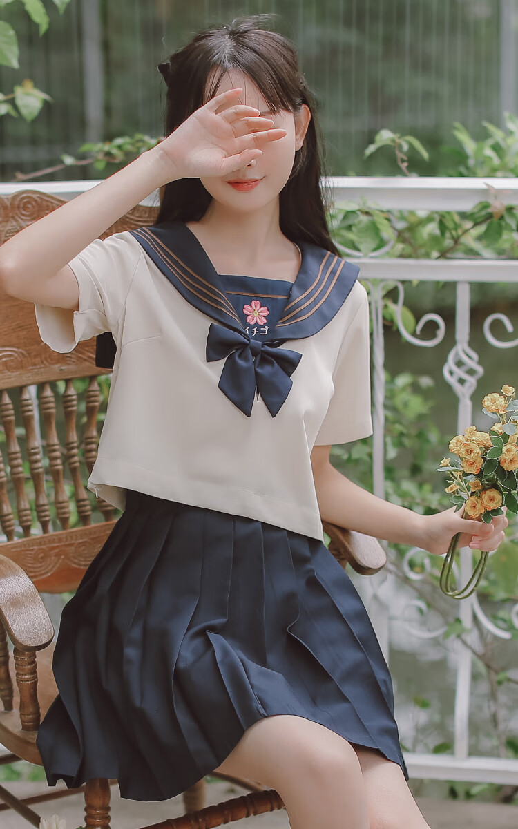 bianyemujk制服套裝裙海軍領學院風套裝夏季少女水手服甜美百褶裙子