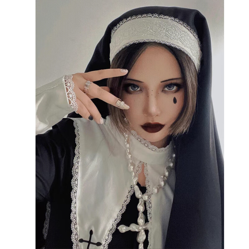 万圣节修女连衣裙 修女连衣裙万圣节穿搭女巫服装cos服暗黑系洛丽塔