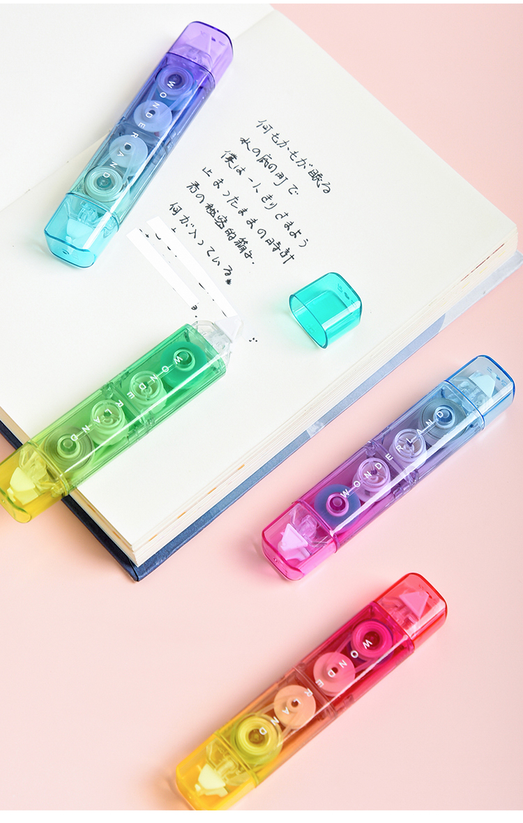 渐变双头修正带x点点胶多功能少女文具学生改正涂改带双面胶蓝x粉