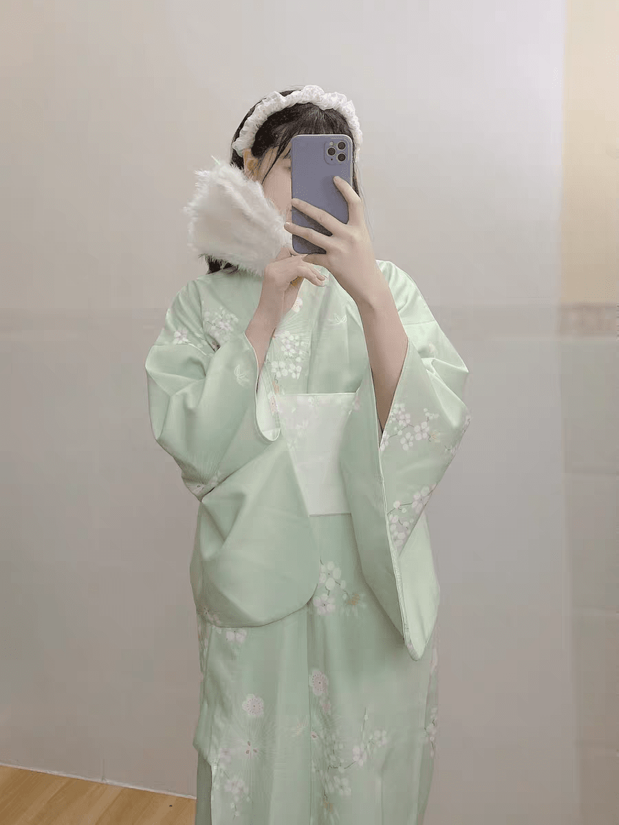 伊必圣 和服正装女改良大正风日系和风影楼复古温柔写真连裙 浅绿色