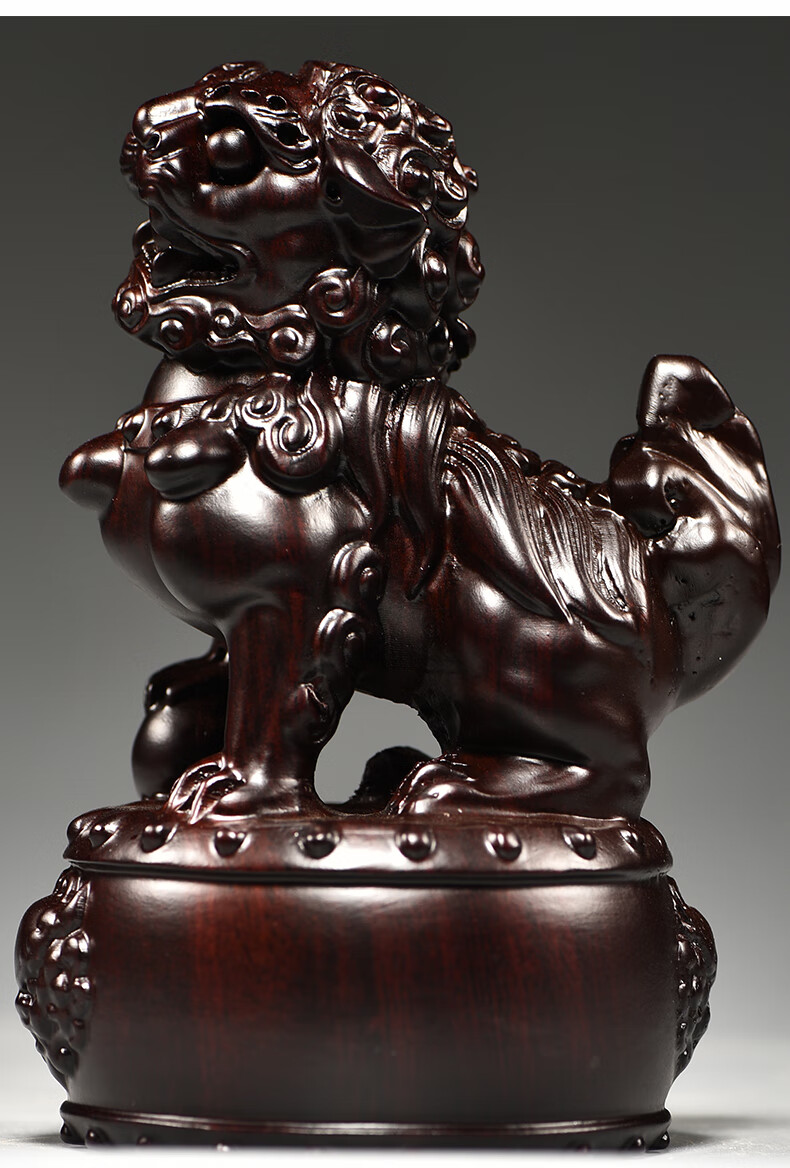 奈希森木雕狮子摆件实木一对大号宫门狮家居客厅玄关办公室桌面装饰