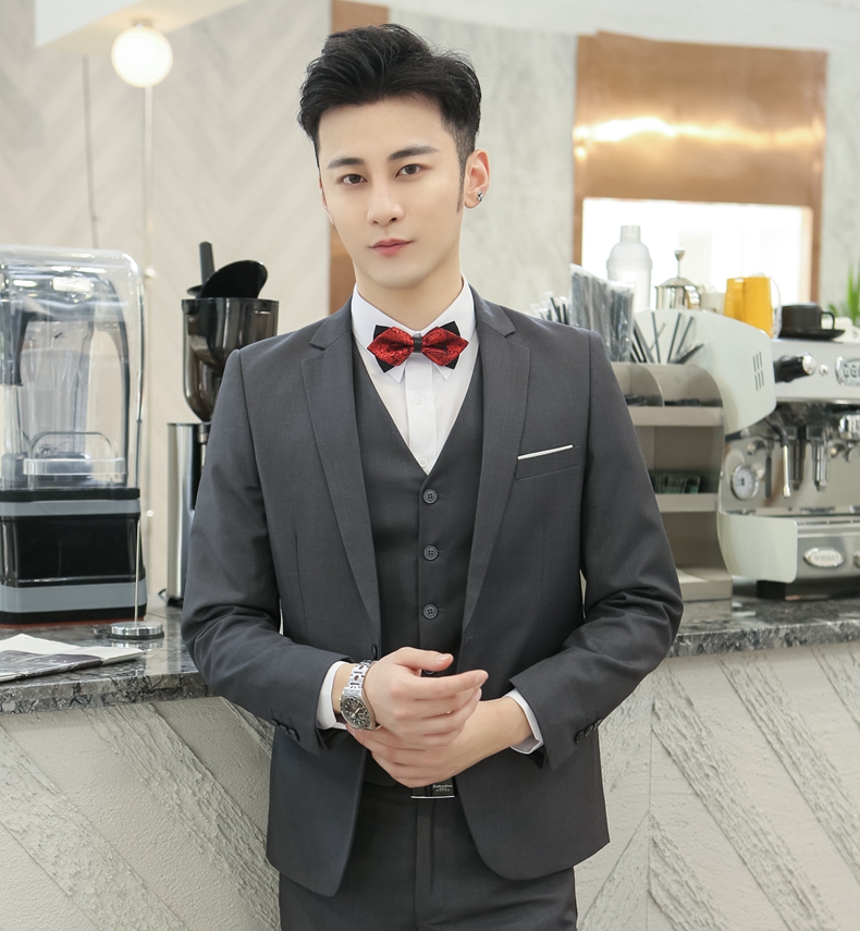 十八岁成人礼服男生青少年男孩新郎服装结婚男西式婚礼西服外套马甲