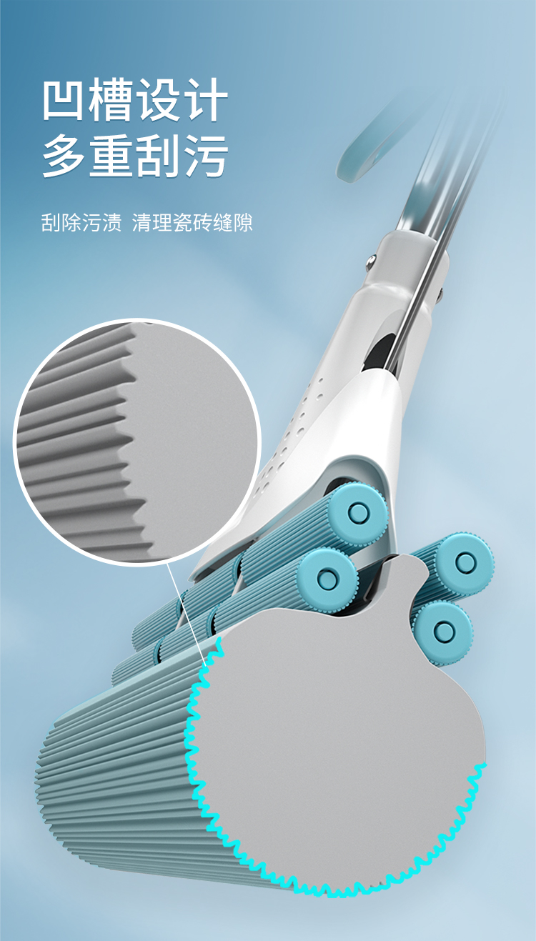 美丽雅海绵拖把免手洗拖地神器懒人吸水拖把家用滚轮挤水胶棉拖把28cm