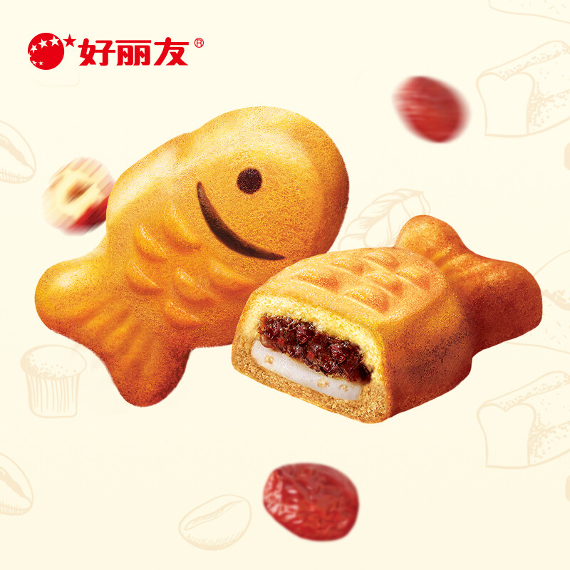 好丽友小鱼糯糯16枚鱼形蛋糕糯米红豆味16枚