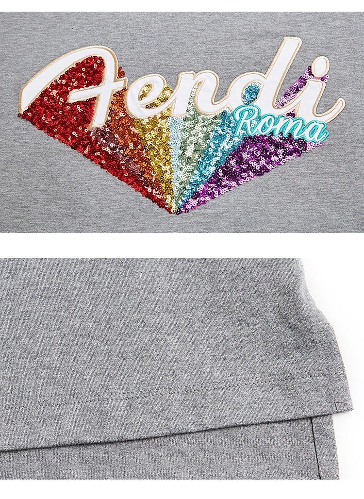 【七夕节礼物】fendi 芬迪 女士彩虹爱心logo印花短袖t恤 深灰色 fs