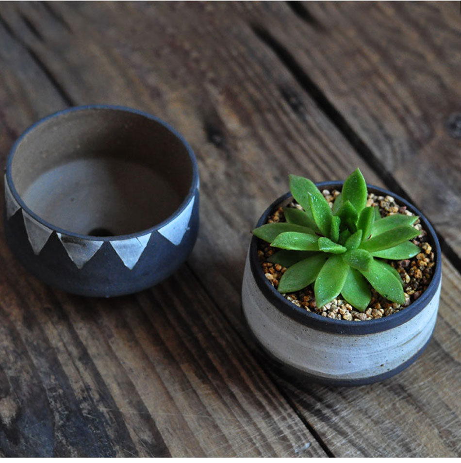 日式多肉植物花盆星兜仙人球创意黑陶花盆景德镇手工透气绿植花盆 乳