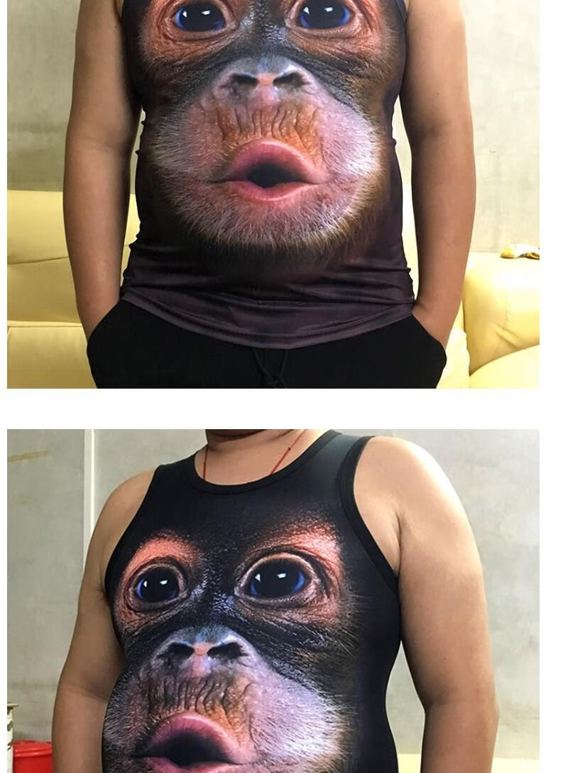 音同款搞笑大猩猩半袖t恤大码胖子3d男装 白豹背心 2xl 180-198斤紧身