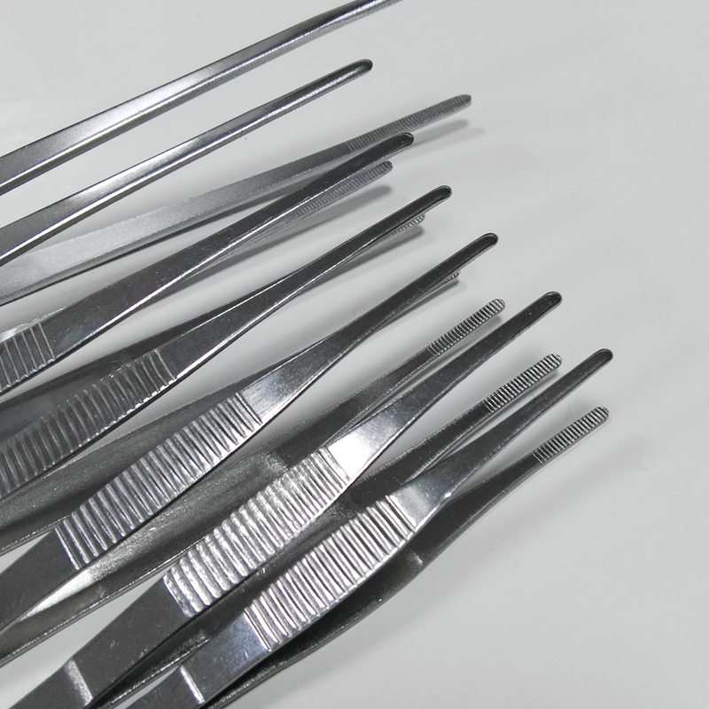 meichushi430不锈钢镊子30cm长镊子金属圆头有牙镊子夹工具弯头镊子