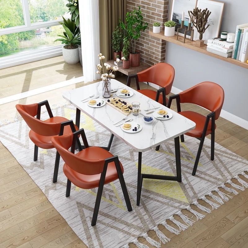 北欧餐桌餐椅组合现代简约小户型家用长方形吃饭桌子 麻布纹桌面 6灰