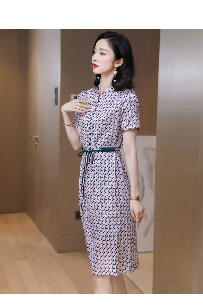 vkgz轻奢女装品牌薄款真丝连衣裙女2021年夏季新款格纹减龄收腰气质桑