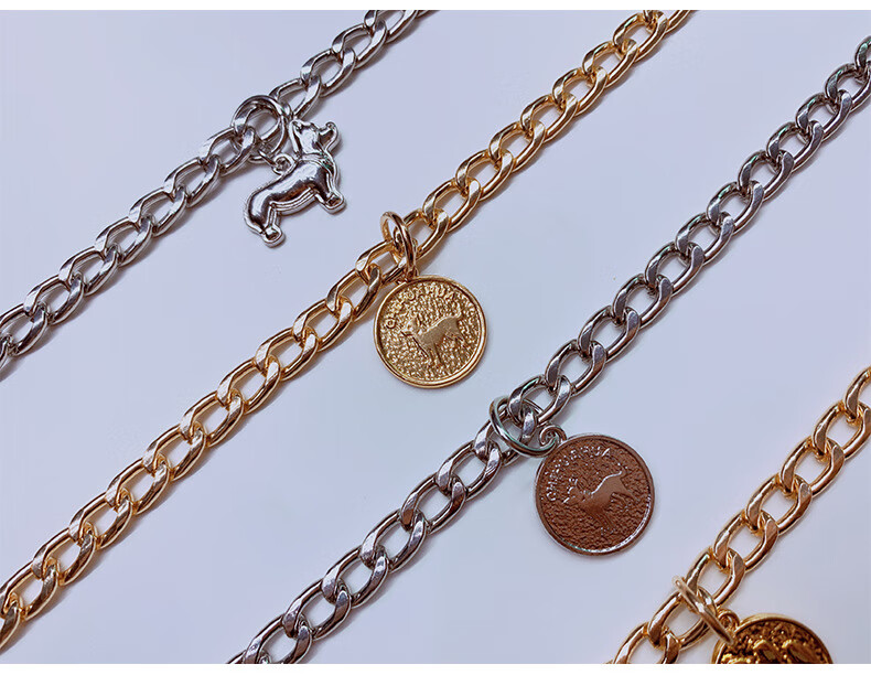 狗狗项链配饰小中大型犬狗牌宠物项圈大金链子珍珠狗链猫饰品 银色