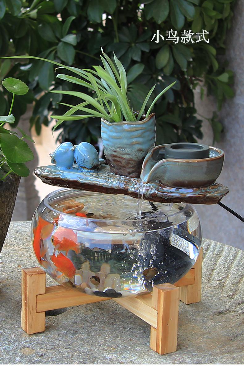 ζ【高端轻奢】风琳静摆件流水鱼缸中式循环水鱼缸电视柜装饰创意桌面