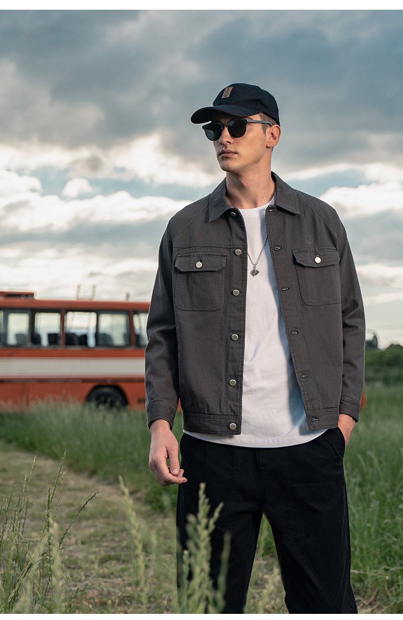 英爵伦2021秋季新款夹克外套潮流工装夹克青年多口袋上衣男生深灰色