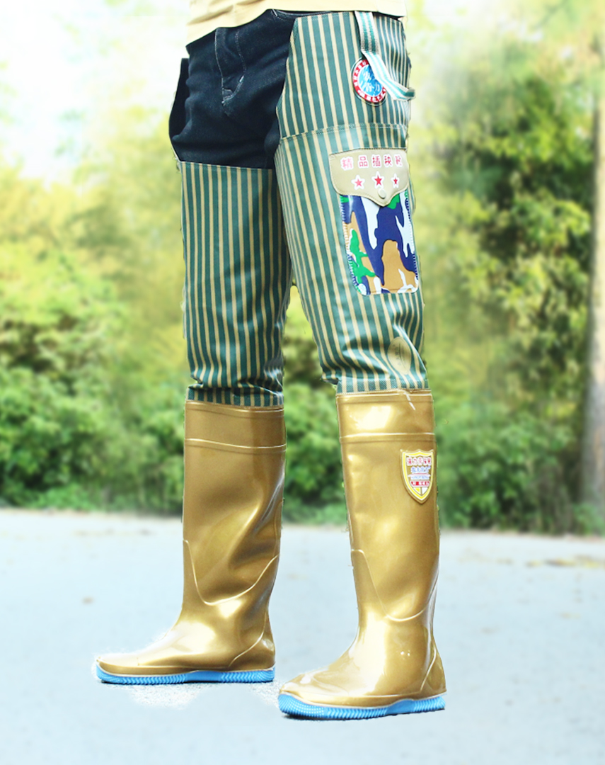 高腰雨鞋齐腰下水裤插秧捕鱼水鞋加厚牛筋软底水农田过膝雨靴加长男女