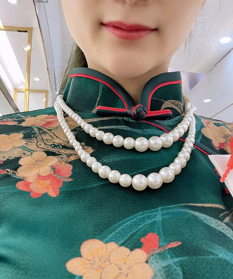 奢古拉轻奢旗袍配饰的项链珍珠双层锁骨链子女士复古颈链多层毛衣链