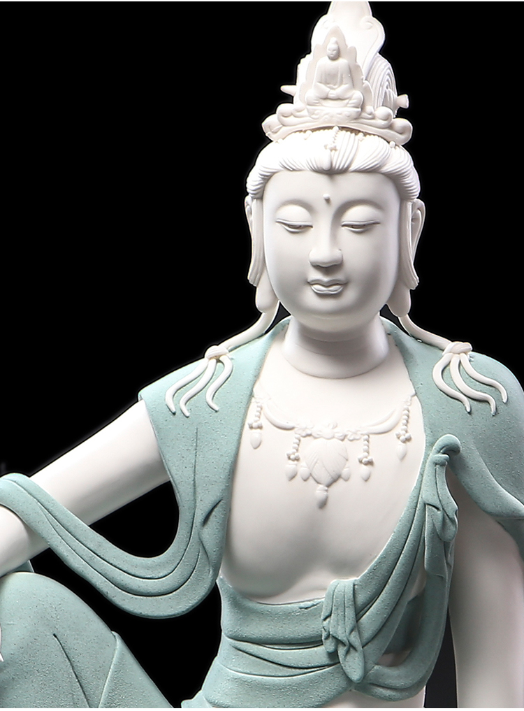 弗朗德德化陶瓷净瓶水月自在观音佛像禅意中式客厅摆件观世音菩萨乔迁