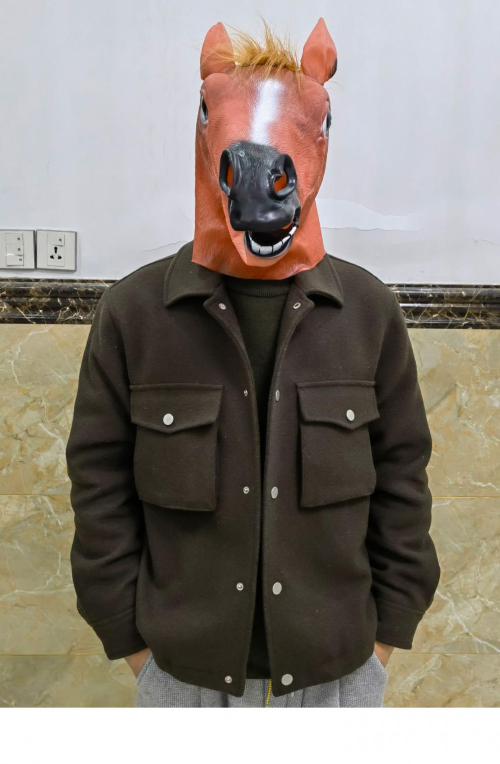 套 套搞笑棕色马面具网红用品沙雕主播整蛊酒吧年会道具大金 马头