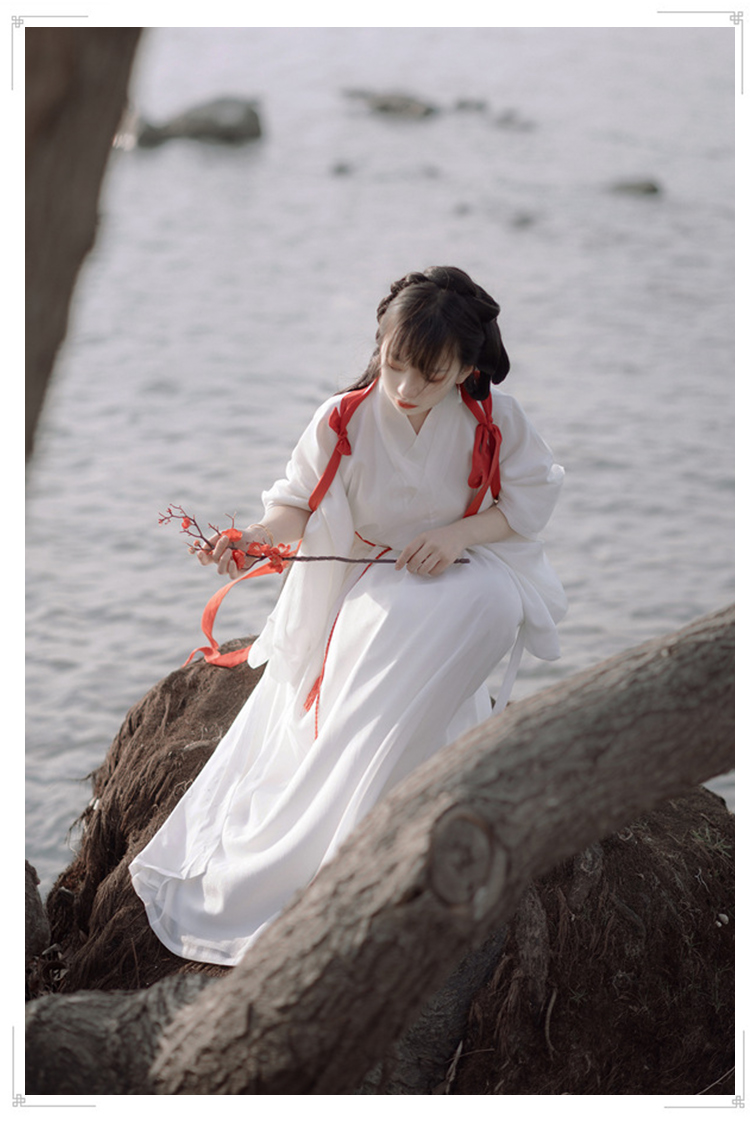 神明少女魏晋风汉服女白色古装襦裙中国风仙气全套春夏 三件套(腰绳 3