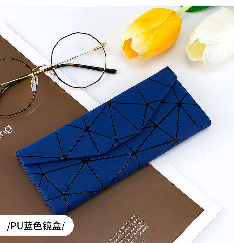 形可折叠式眼镜盒复古男简约三角折叠便携压太阳镜收纳眼睛盒子 蓝色