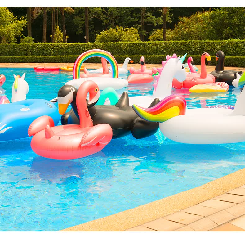 游泳池充气床网红火烈鸟游泳圈女成人儿童水上坐骑充气玩具独角兽大号