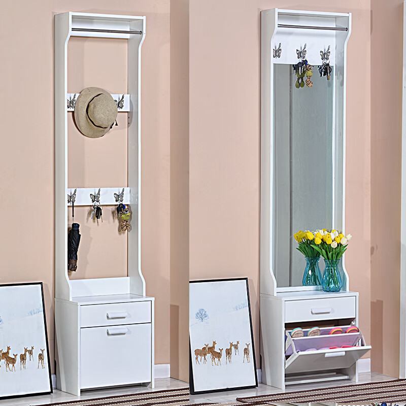 【京东家具优选】穿衣镜鞋柜简约现代翻斗鞋柜换鞋凳带衣架17cm门厅小