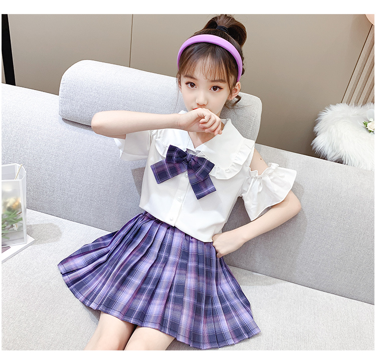 jk制服儿1童小学生七qi岁十岁六年级jk制服89夏装短袖蓝海幻境露肩