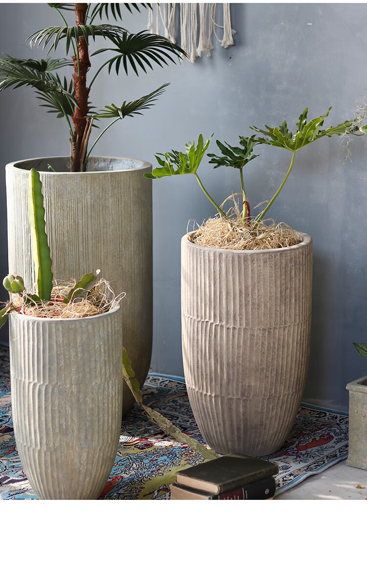 复古创意大号花盆落地镁泥高款花器客厅花园售楼部商场装饰绿植盆b款