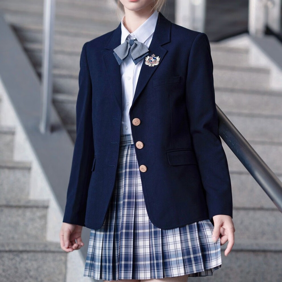 原创jk制服加厚jk西装女款三粒扣西服春秋季制服外套 三扣灰色西服