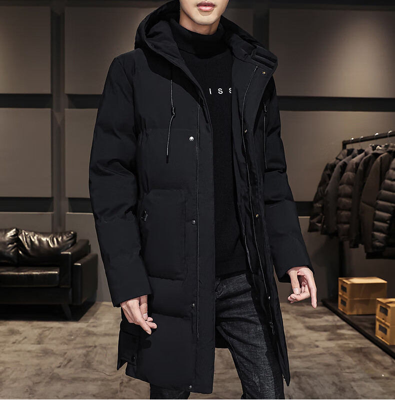 吉普jeep冬季棉衣男士中长款棉袄外套加厚大码黑色保暖羽绒棉服男黑色
