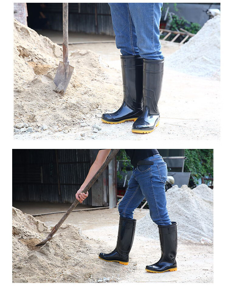 防汛雨靴官网天堂高帮雨鞋男黑色高筒牛筋防滑耐磨工地劳保工作防水
