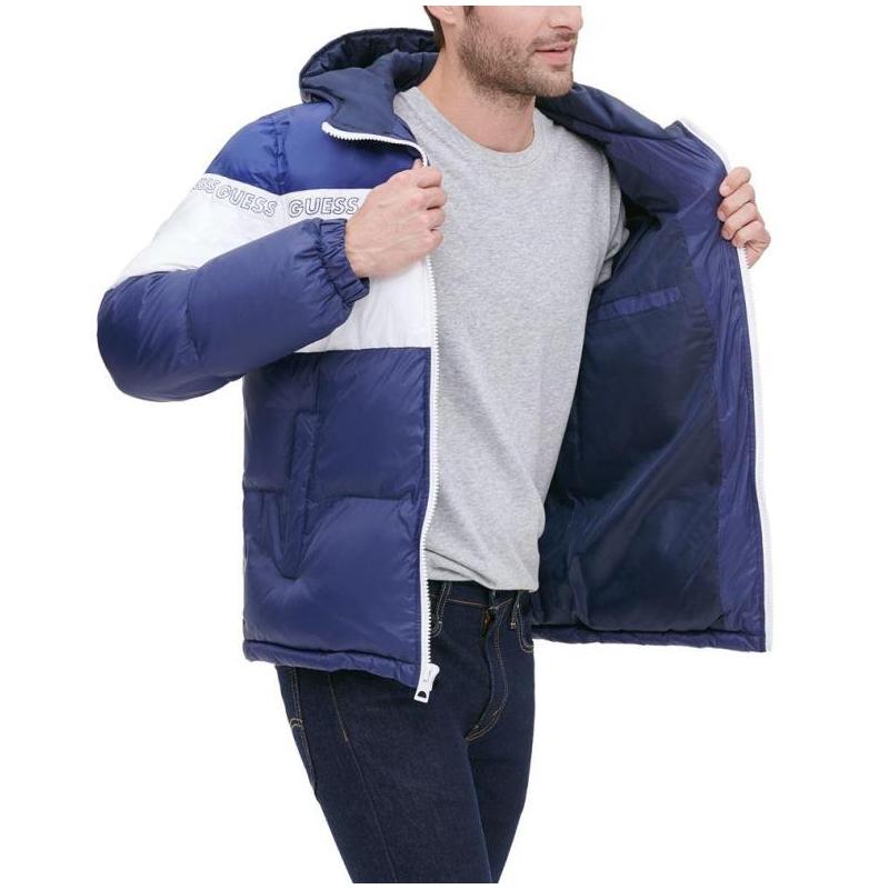 盖尔斯/guess男羽绒服撞色连帽秋冬保暖休闲10315990 bj blue xxl