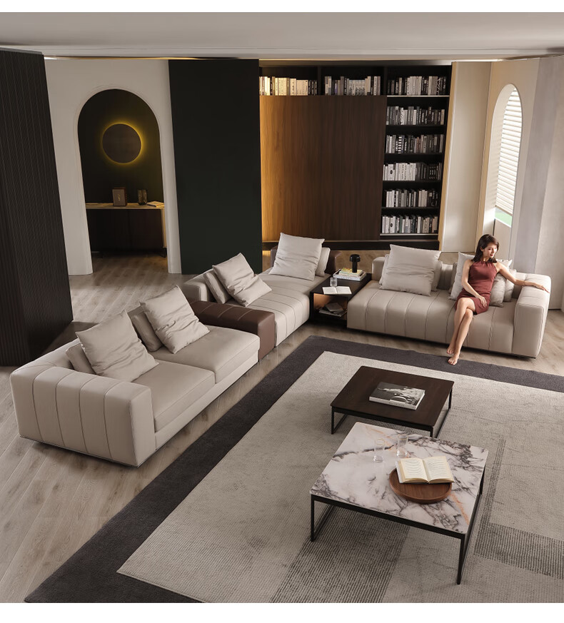 意大利minotti沙发 钢琴键沙发意式极简真皮别墅大户型客厅大平层高端