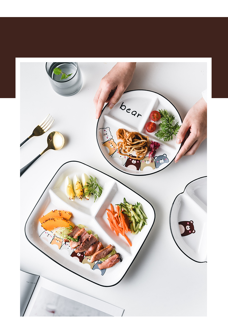 迪士尼(disney)儿童餐具陶瓷分格餐盘早餐盘餐具儿童减脂定量家用分餐