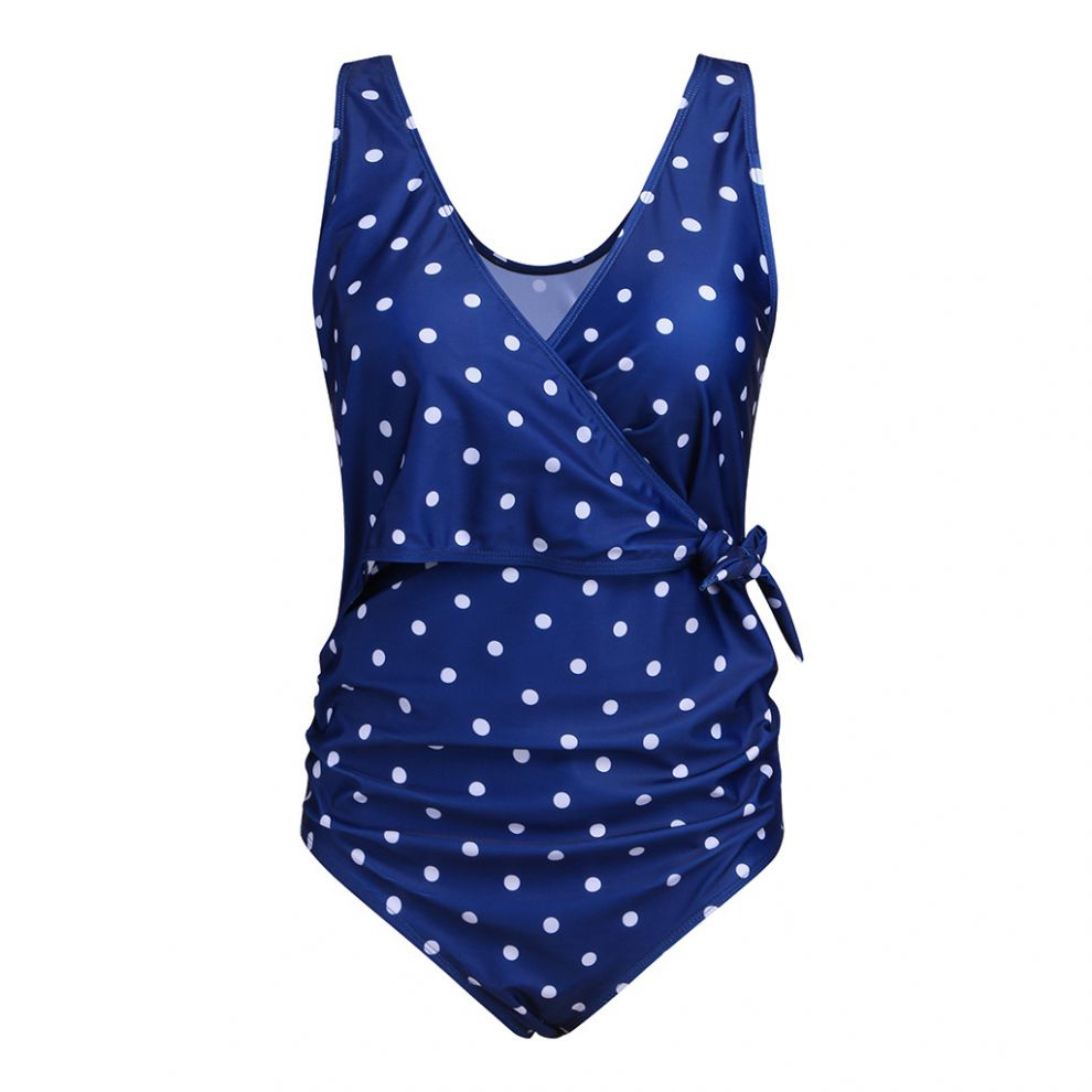 孕妇泳衣欧美孕妇泳衣海边沙滩纯色连体泳装大码性感收腰显瘦保守荷叶