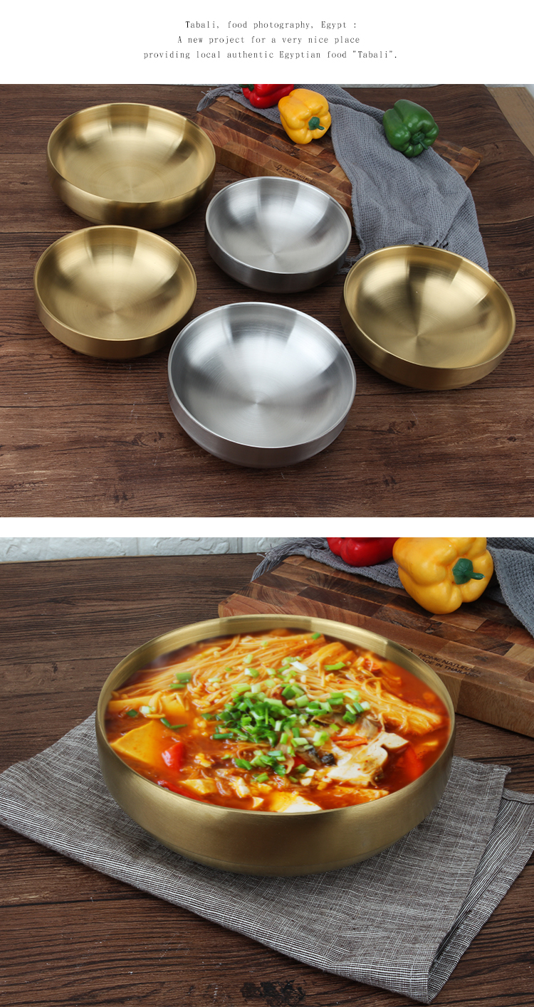 冷面碗韩式金色冷面碗不锈钢双层拉面碗韩国拌饭碗家用泡面碗超大碗