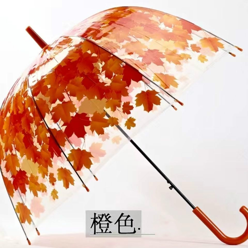 新品透明雨伞时尚文艺小清新树叶伞创意长柄伞公主绿叶枫叶樱花拱形伞