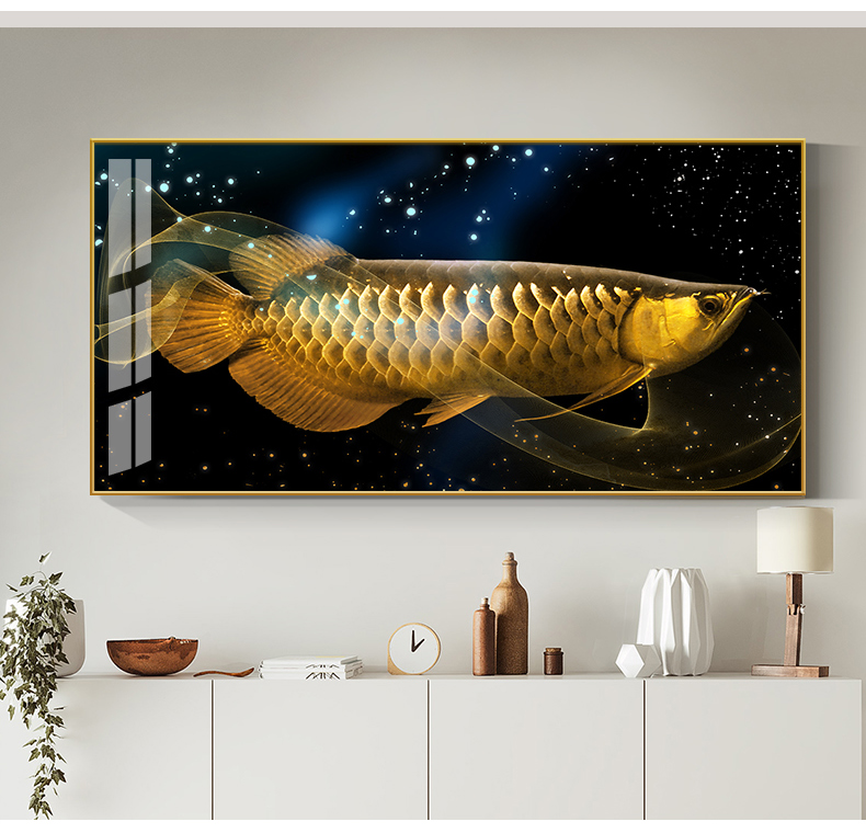 金龙鱼餐厅饭厅装饰画歺厅背景墙面壁画新中式餐桌单幅挂画招财龙鱼g