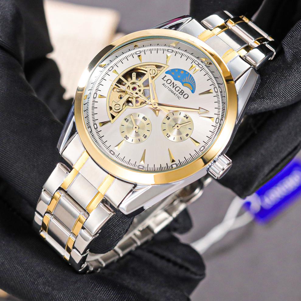 龙波longbo品牌新品直播热卖款机械表全自动透底防水机械男士腕表