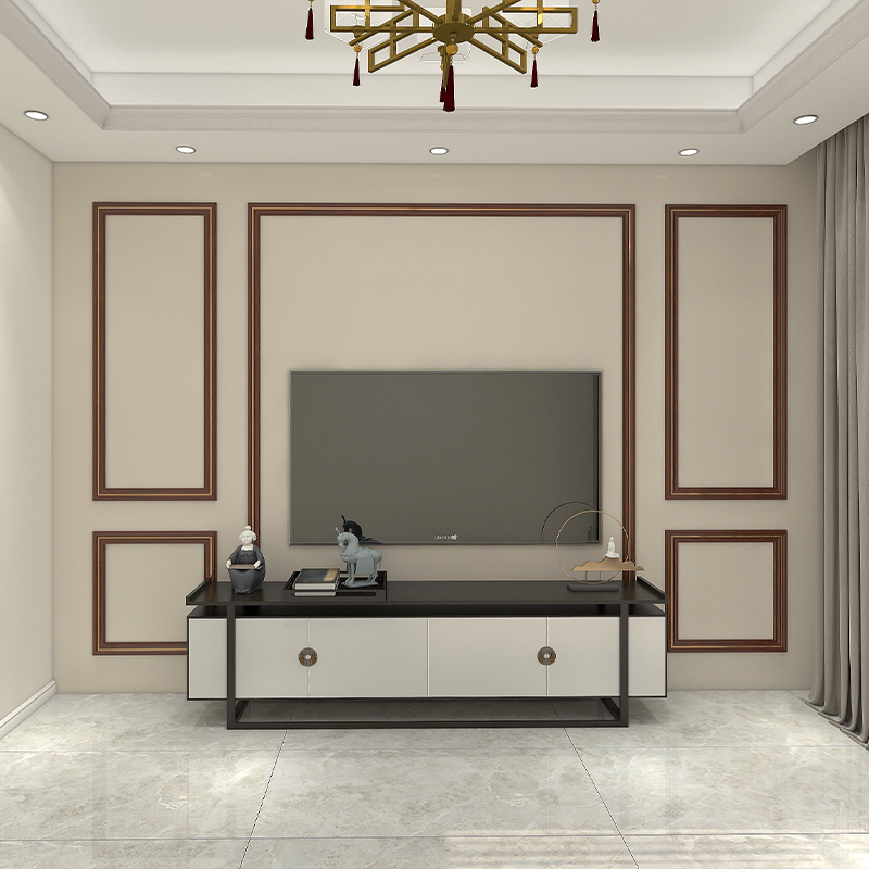 跨联kualian钛金条实木线条装饰电视墙金属边框造型客厅背景墙烤漆木