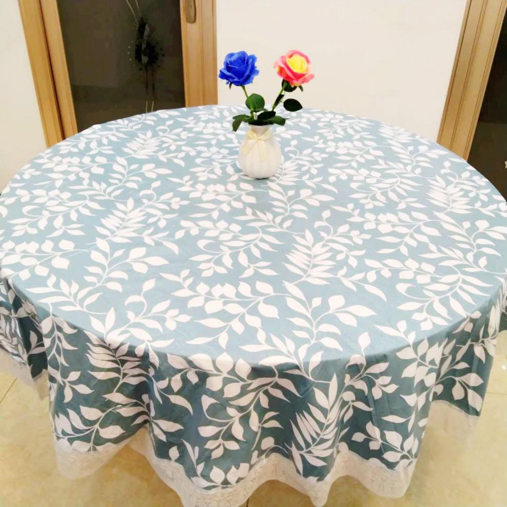 加厚加绒塑料大圆形餐桌布圆台布家用酒店餐厅圆桌布防水防油免洗花边