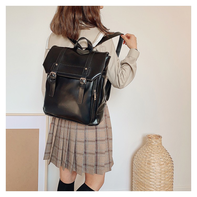 2021日系jk制服双肩包学院风背包复古软皮女包休闲剑桥包书包棕色现货