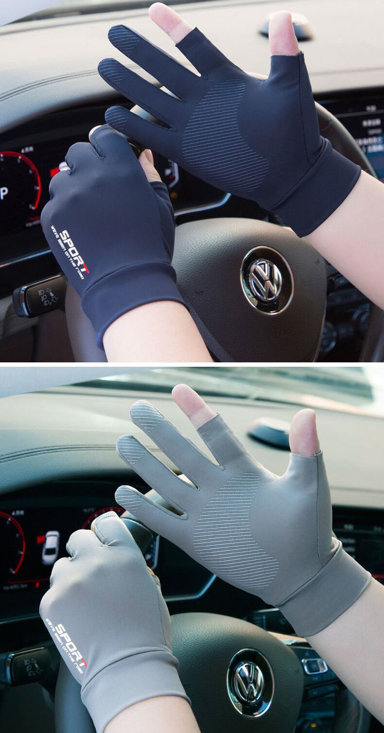 hnxc新品司机手套防晒冰丝手套男女春夏季薄款防滑开车骑行漏二指钓鱼