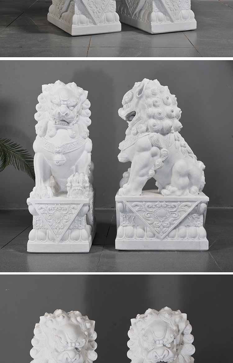 汉白玉石狮子青石看门酒店庭院家用门口小号摆件汉白玉高度30厘米